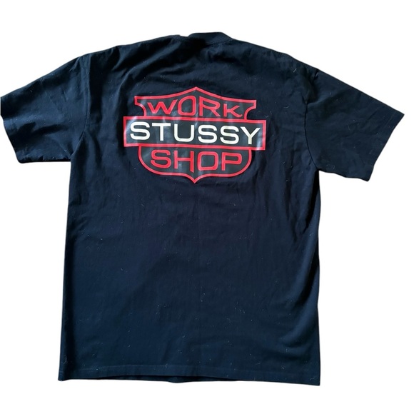 Stussy Work Shop Cotton T-Shirt Black Size XL - Picture 2 of 6